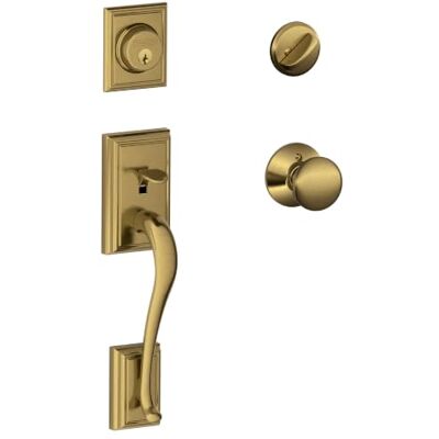 SCHLAGE Lock Company Addison Juego de manijas de un solo cilindro y perilla Plymouth, latón antiguo (F60 ADD 609 PLY) SCHLAGE Lock Company Addison Juego de manijas de un solo cilindro y perilla Plymouth, latón antiguo (F60 ADD 609 PLY)