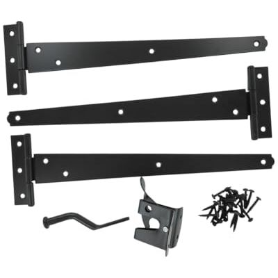 Merriway Colgar Puerta de Madera Resistente, 3 bisagras en T de 12 Pulgadas, 1 pestillo de Cierre automático y Accesorios Negro, Paquete de 1 Kit Merriway Colgar Puerta de Madera Resistente, 3 bisagras en T de 12 Pulgadas, 1 pestillo de Cierre automático y Accesorios Negro, Paquete de 1 Kit