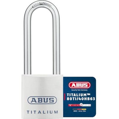 ABUS Candado Titalium 80TI/40HB63 con grillete alto candado de sótano con cuerpo de candado ligero y sólido de aluminio especial nivel de seguridad 6 plateado ABUS Candado Titalium 80TI/40HB63 con grillete alto candado de sótano con cuerpo de candado ligero y sólido de aluminio especial nivel de seguridad 6 plateado
