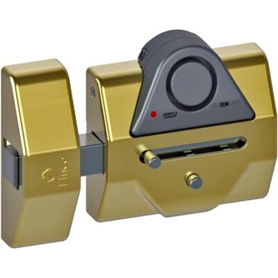 LINCE Cerrojo Pestillo 7940RSA con alarma 100dB I Medidas de caja 150 x 110 x 45 mm. I Cerradura para interior I Acabado latonado y cromo mate LINCE Cerrojo Pestillo 7940RSA con alarma 100dB I Medidas de caja 150 x 110 x 45 mm. I Cerradura para interior I Acabado latonado y cromo mate