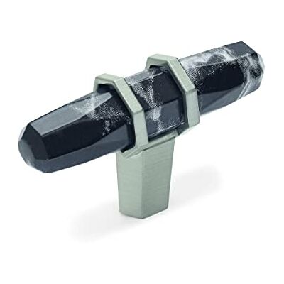 Amerock Carrione Pomo para armario (64 mm, mármol, níquel satinado), color negro Amerock Carrione Pomo para armario (64 mm, mármol, níquel satinado), color negro