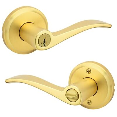 Kwikset Sedona Manija de puerta de entrada con cerradura y llave, manija reversible con llave segura exterior, para entrada frontal y dormitorios, latón satinado, resistente a las púas Smartkey Kwikset Sedona Manija de puerta de entrada con cerradura y llave, manija reversible con llave segura exterior, para entrada frontal y dormitorios, latón satinado, resistente a las púas Smartkey