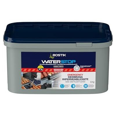 Bostik Waterstop Impermeabilizante de Reparación Negro Estanqueidad Inmediata, Superficies Húmedas o Secas, sin Imprimación, Multimaterial, Fácil de Aplicar, Interior y Exterior, Bote 6 kg Bostik Waterstop Impermeabilizante de Reparación Negro Estanqueidad Inmediata, Superficies Húmedas o Secas, sin Imprimación, Multimaterial, Fácil de Aplicar, Interior y Exterior, Bote 6 kg