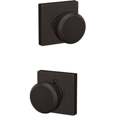 SCHLAGE F10 BWE 716 COL Pomo Bowery con moldura Collins para puerta de pasillo y armario, bronce envejecido SCHLAGE F10 BWE 716 COL Pomo Bowery con moldura Collins para puerta de pasillo y armario, bronce envejecido