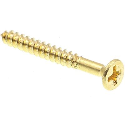 PRiME Tornillo para madera, cabeza plana, #4 x 1 pulgada, latón macizo, paquete de 100 PRiME Tornillo para madera, cabeza plana, #4 x 1 pulgada, latón macizo, paquete de 100