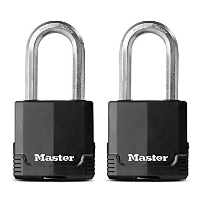Master Lock Candado de acero laminado cubierto Magnum de 2-1/8 pulgadas de ancho, 3/8 pulgadas de diámetro, distancia de grillete de 2 pulgadas, paquete doble, negro, paquete de 2, Master Lock Candado de acero laminado cubierto Magnum de 2-1/8 pulgadas de ancho, 3/8 pulgadas de diámetro, distancia de grillete de 2 pulgadas, paquete doble, negro, paquete de 2,