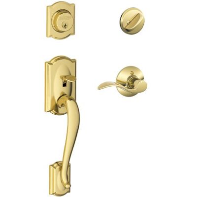 SCHLAGE Shlage Camelot Manija de un solo cilindro y palanca de acento para mano izquierda, latón brillante SCHLAGE Shlage Camelot Manija de un solo cilindro y palanca de acento para mano izquierda, latón brillante