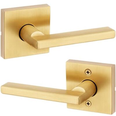 Kwikset Halifax Manija de puerta de paso interior, palanca para puertas de armario y pasillo, palanca reversible sin bloqueo, latón satinado, con protección Microban Kwikset Halifax Manija de puerta de paso interior, palanca para puertas de armario y pasillo, palanca reversible sin bloqueo, latón satinado, con protección Microban