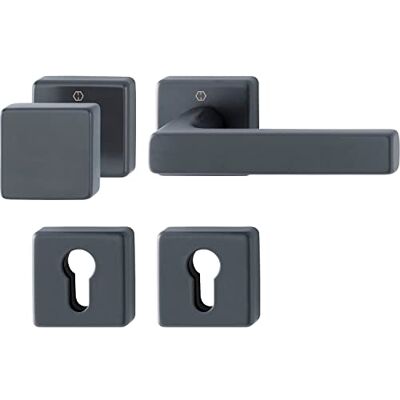 HOPPE Dallas Juego de manillas para puerta y pomo (37-42 mm, aluminio mate y rosetón cuadrado) HOPPE Dallas Juego de manillas para puerta y pomo (37-42 mm, aluminio mate y rosetón cuadrado)