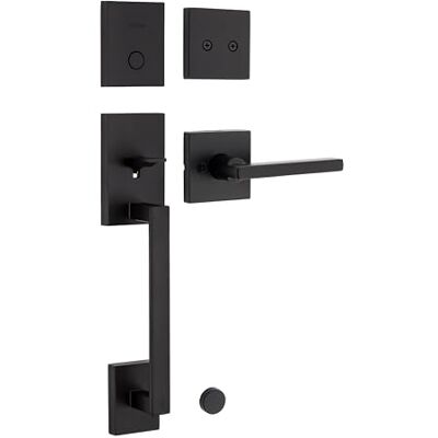 Kwikset San Clemente Manija de cerradura de puerta delantera no funcional, cerrojo inactivo y manija de puerta interior, juego de manijas simuladas exterior con palanca reversible interior, negro Kwikset San Clemente Manija de cerradura de puerta delantera no funcional, cerrojo inactivo y manija de puerta interior, juego de manijas simuladas exterior con palanca reversible interior, negro