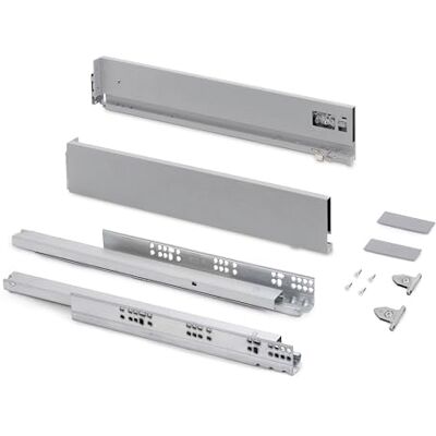 EMUCA Kit cajón para cocina o baño con regulación 3D, altura 93mm, profundidad 350mm, 40 Kg, cierre suave, tableros no incluidos, Acero, Gris EMUCA Kit cajón para cocina o baño con regulación 3D, altura 93mm, profundidad 350mm, 40 Kg, cierre suave, tableros no incluidos, Acero, Gris