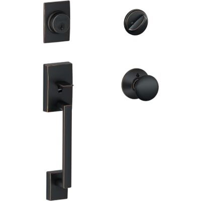 SCHLAGE F60 CEN 716 Century Juego de manijas de un solo cilindro y perilla Plymouth, bronce envejecido SCHLAGE F60 CEN 716 Century Juego de manijas de un solo cilindro y perilla Plymouth, bronce envejecido