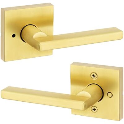 Kwikset Halifax Manija de puerta de privacidad interior con cerradura, palanca de puerta para baño y dormitorio, latón satinado, reversible, sin llave, con protección Microban Kwikset Halifax Manija de puerta de privacidad interior con cerradura, palanca de puerta para baño y dormitorio, latón satinado, reversible, sin llave, con protección Microban