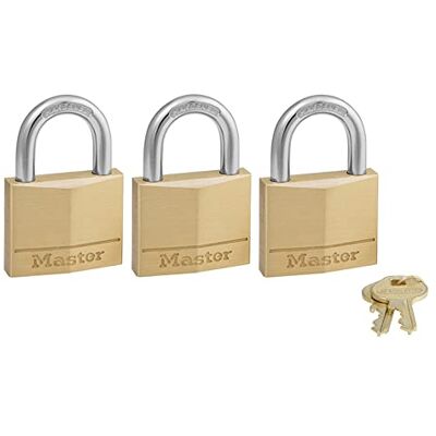 Master Lock 140TRI Candado de latón macizo con llave, paquete de 3 Master Lock 140TRI Candado de latón macizo con llave, paquete de 3