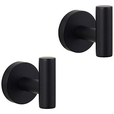GERZWY Gancho de baño negro mate SUS 304 de acero inoxidable para toalla/bata de baño, cocina, estilo contemporáneo de hotel, montado en la pared, paquete de 2 AG1107B-BK GERZWY Gancho de baño negro mate SUS 304 de acero inoxidable para toalla/bata de baño, cocina, estilo contemporáneo de hotel, montado en la pared, paquete de 2 AG1107B-BK