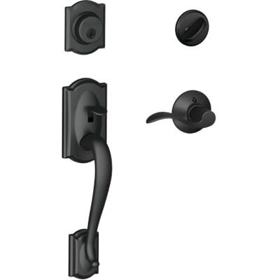 SCHLAGE Camelot Juego de manijas de un solo cilindro y palanca de acento a la derecha, negro mate (F60 CAM 622 Acc RH) Lock Company SCHLAGE Camelot Juego de manijas de un solo cilindro y palanca de acento a la derecha, negro mate (F60 CAM 622 Acc RH) Lock Company