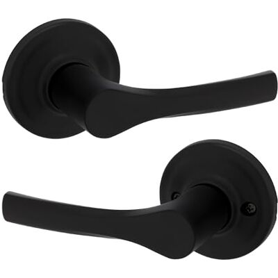 Kwikset Henley Manija de puerta de paso, manija sin bloqueo para puertas interiores de pasillos y armarios, reversible para una fácil instalación, con protección Microban en negro mate Kwikset Henley Manija de puerta de paso, manija sin bloqueo para puertas interiores de pasillos y armarios, reversible para una fácil instalación, con protección Microban en negro mate
