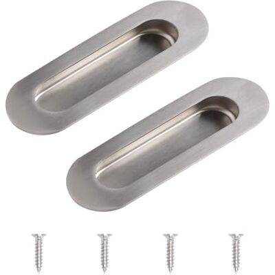 MOROBOR Manijas de puerta correderas ovaladas de acero inoxidable con orificio lateral empotrado para cajón, armario, armario, color plateado cepillado MOROBOR Manijas de puerta correderas ovaladas de acero inoxidable con orificio lateral empotrado para cajón, armario, armario, color plateado cepillado