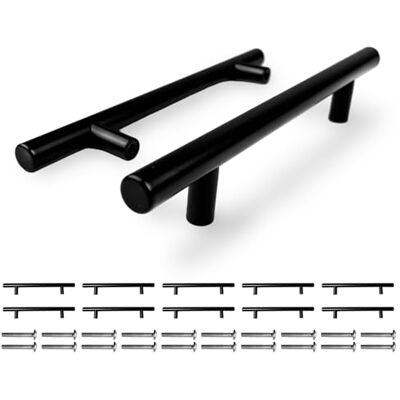 CHALVIOR Manijas de Cocina Negras, 10 Piezas, Manijas de Puerta de Acero Inoxidable con Tornillos, Distancia de Perforación 128mm, para Cajones de Gabinete, Puertas de Armarios (200mm) CHALVIOR Manijas de Cocina Negras, 10 Piezas, Manijas de Puerta de Acero Inoxidable con Tornillos, Distancia de Perforación 128mm, para Cajones de Gabinete, Puertas de Armarios (200mm)