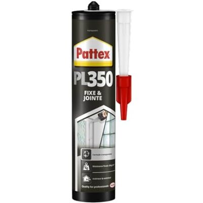 Pattex Pegamento de fijación PL350, sellador de fijación de polímero de alta resistencia, interior y exterior, pegamento y junta, color transparente, cartucho de 300 g Pattex Pegamento de fijación PL350, sellador de fijación de polímero de alta resistencia, interior y exterior, pegamento y junta, color transparente, cartucho de 300 g