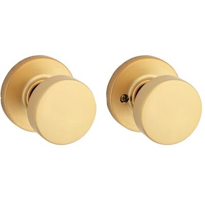 Kwikset Pismo Pomo de puerta de paso interior, manija para puertas de armario y pasillo, perilla de puerta sin bloqueo, latón satinado Kwikset Pismo Pomo de puerta de paso interior, manija para puertas de armario y pasillo, perilla de puerta sin bloqueo, latón satinado