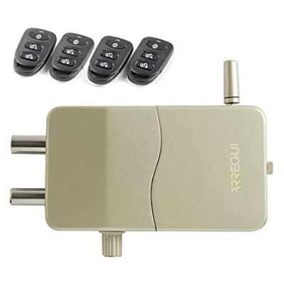 ARREGUI Cerradura de Seguridad Invisible para Puerta con Alarma Sonora 4 mandos a distancia Antirrobo, Anti Okupas Cerradura Electrónica Cerrojo Inalámbrico Interior dorado ARREGUI Cerradura de Seguridad Invisible para Puerta con Alarma Sonora 4 mandos a distancia Antirrobo, Anti Okupas Cerradura Electrónica Cerrojo Inalámbrico Interior dorado