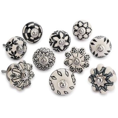 Ajuny Juego de 30 Pomos de Cerámica Vintage Blanco y Negro, Pintados a Mano – Diseños Calabaza y Redondo – Tiradores Decorativos para Armarios, Cajones y Puertas de Cocina y Baño Ajuny Juego de 30 Pomos de Cerámica Vintage Blanco y Negro, Pintados a Mano – Diseños Calabaza y Redondo – Tiradores Decorativos para Armarios, Cajones y Puertas de Cocina y Baño