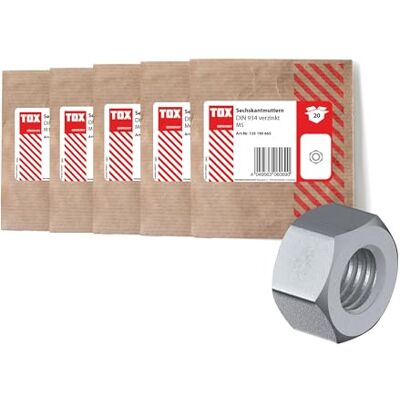 TOX Juego de tuercas hexagonales (96 piezas) para aficionados al bricolaje y artesanos, tuercas en M5, M6, M8, M10 y M12 en embalaje de papel ecológico, galvanizadas, DIN 934, TOX Juego de tuercas hexagonales (96 piezas) para aficionados al bricolaje y artesanos, tuercas en M5, M6, M8, M10 y M12 en embalaje de papel ecológico, galvanizadas, DIN 934,