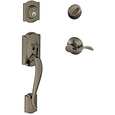 SCHLAGE Camelot Juego de manijas de un solo cilindro y palanca de acento a la izquierda, peltre antiguo () SCHLAGE Camelot Juego de manijas de un solo cilindro y palanca de acento a la izquierda, peltre antiguo ()