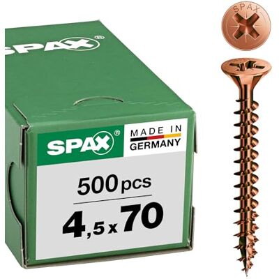 ABC Spax Viti Tsp Testa Svasata Piana A Croce Pozidriv Bronzata Diametro 4,5 Mm Lunghezza 70 Mm Confezione Da 500 Pz ABC Spax Viti Tsp Testa Svasata Piana A Croce Pozidriv Bronzata Diametro 4,5 Mm Lunghezza 70 Mm Confezione Da 500 Pz