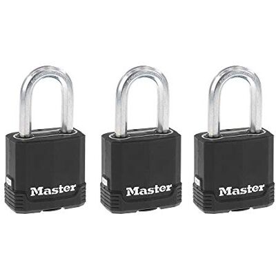 Master Lock M115XQLFCCSEN Candado de acero laminado modelo Magnum, paquete de 4 unidades de 4,76 cm de ancho, 0,79 cm de diámetro y 3,81 cm de espacio en el grillete. Master Lock M115XQLFCCSEN Candado de acero laminado modelo Magnum, paquete de 4 unidades de 4,76 cm de ancho, 0,79 cm de diámetro y 3,81 cm de espacio en el grillete.