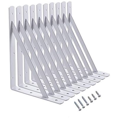 Home Master Hardware Soportes en L para estante de 12 pulgadas x 8 pulgadas, resistentes, soporte de esquina, junta de ángulo recto, color blanco con tornillos, paquete de 10 Home Master Hardware Soportes en L para estante de 12 pulgadas x 8 pulgadas, resistentes, soporte de esquina, junta de ángulo recto, color blanco con tornillos, paquete de 10
