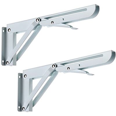 SUMNACON Soportes plegables resistentes para estantes, de metal blanco resistente, soporte de estante plegable de 10 pulgadas, 2 bisagras plegables para estante montado en la pared, carga máxima de SUMNACON Soportes plegables resistentes para estantes, de metal blanco resistente, soporte de estante plegable de 10 pulgadas, 2 bisagras plegables para estante montado en la pared, carga máxima de