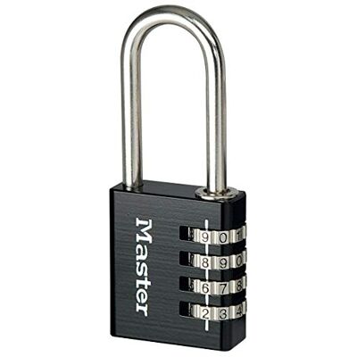 Master Lock Candado con combinación personalizable y cuerpo de aluminio y arco largo, Negro, 4 x 10,2 x 1,5 cm Master Lock Candado con combinación personalizable y cuerpo de aluminio y arco largo, Negro, 4 x 10,2 x 1,5 cm