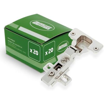 Amig Pack de 20 Bisagras de Cazoleta Acodada Ø35 mm Acero Niquelado Pestillo de Apertura Rápida Instalación Oculta para Muebles Tacos y Tirafondos Premontados Amig Pack de 20 Bisagras de Cazoleta Acodada Ø35 mm Acero Niquelado Pestillo de Apertura Rápida Instalación Oculta para Muebles Tacos y Tirafondos Premontados