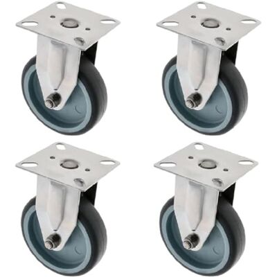 Amig Pack de 4 Ruedas Fijas Ø 100 mm Con Placa de Montaje De Acero Inoxidable Peso Máximo 90 Kg Para Mover Muebles Pesados Rodamientos de Rodillos Núcleo Polipropileno Goma Negra Amig Pack de 4 Ruedas Fijas Ø 100 mm Con Placa de Montaje De Acero Inoxidable Peso Máximo 90 Kg Para Mover Muebles Pesados Rodamientos de Rodillos Núcleo Polipropileno Goma Negra