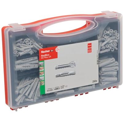 fischer – RedBox de 290 tacos / 60 tacos todos los materiales SX Plus 6x30, 50 SX Plus 8x40, 20 SX Plus 10x50 y 60 tacos universales UX 5x30, 40 UX 6x50, 50 UX 8x50, 10 UX 10x60 fischer – RedBox de 290 tacos / 60 tacos todos los materiales SX Plus 6x30, 50 SX Plus 8x40, 20 SX Plus 10x50 y 60 tacos universales UX 5x30, 40 UX 6x50, 50 UX 8x50, 10 UX 10x60