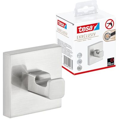 tesa EXXCLUSIV Gancho Adhesivo de Baño para Toallas Montaje sin Taladrar Alta Fuerza de Fijación con Tecnología Power.Kit 50 x 50 x 400 mm Acero Inoxidable tesa EXXCLUSIV Gancho Adhesivo de Baño para Toallas Montaje sin Taladrar Alta Fuerza de Fijación con Tecnología Power.Kit 50 x 50 x 400 mm Acero Inoxidable