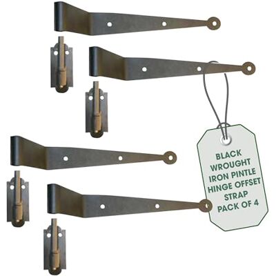 Renovators Supply Manufacturing Black Offset Strap Lift Off Pintle Hinge 11" X 2 5/8" Wrought Iron Pin Hinges for Shutters, Exterior Window Doors Or Gates Offsets with Hardware Pack of 4 Renovators Supply Manufacturing Black Offset Strap Lift Off Pintle Hinge 11" X 2 5/8" Wrought Iron Pin Hinges for Shutters, Exterior Window Doors Or Gates Offsets with Hardware Pack of 4
