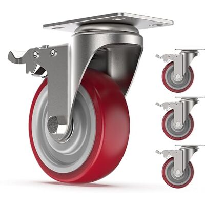 Set de 4 ruedas giratorias rojas COOCHEER - Para muebles y más Set de 4 ruedas giratorias rojas COOCHEER - Para muebles y más