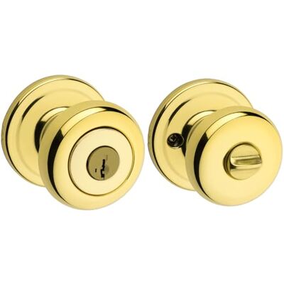 Kwikset Juno Pomo de puerta de entrada con cerradura y llave, manija segura con llave exterior, entrada frontal y dormitorio, latón pulido, resistente a las púas SmartKey Rekey Security Kwikset Juno Pomo de puerta de entrada con cerradura y llave, manija segura con llave exterior, entrada frontal y dormitorio, latón pulido, resistente a las púas SmartKey Rekey Security