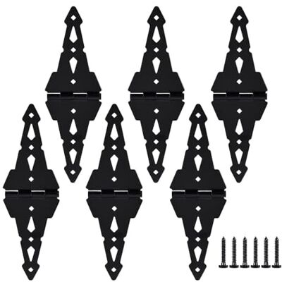 Home Master Hardware Bisagras de puerta de madera para vallas de madera, resistente, 8 pulgadas, bisagra decorativa negra con tornillos (paquete de 6) Home Master Hardware Bisagras de puerta de madera para vallas de madera, resistente, 8 pulgadas, bisagra decorativa negra con tornillos (paquete de 6)