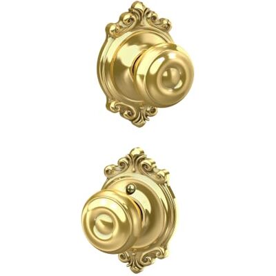 SCHLAGE F10 GEO 605 BRK Brookshire Collection Pomo georgiano de paso, latón brillante SCHLAGE F10 GEO 605 BRK Brookshire Collection Pomo georgiano de paso, latón brillante