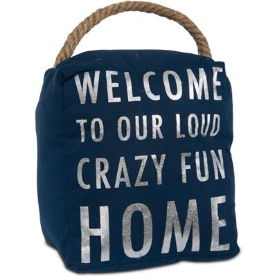 Pavilion Gift Company Open Door Decor – Bienvenido a Nuestra Loud Crazy Fun House Azul Marino & Plata Tope para Puerta con Mango Pavilion Gift Company Open Door Decor – Bienvenido a Nuestra Loud Crazy Fun House Azul Marino & Plata Tope para Puerta con Mango