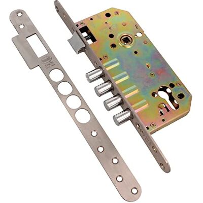 Amig Cerradura de Embutir Con Bulones para Puertas de Madera Mod. -50/85 mm Con Cilindro y Escudo de Seguridad Picaporte Reversible Acero Inoxidable Mate Amig Cerradura de Embutir Con Bulones para Puertas de Madera Mod. -50/85 mm Con Cilindro y Escudo de Seguridad Picaporte Reversible Acero Inoxidable Mate