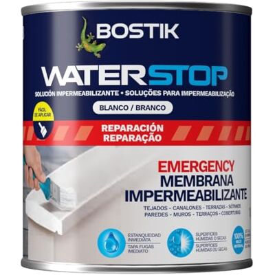 Bostik Waterstop Impermeabilizante de Reparación Blanco Estanqueidad Inmediata, Superficies Húmedas o Secas, sin Imprimación, Multimaterial, Fácil de Aplicar, Interior y Exterior, Bote 1 kg Bostik Waterstop Impermeabilizante de Reparación Blanco Estanqueidad Inmediata, Superficies Húmedas o Secas, sin Imprimación, Multimaterial, Fácil de Aplicar, Interior y Exterior, Bote 1 kg