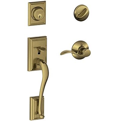 SCHLAGE Addison Juego de manijas de cilindro único y palanca de acento para mano derecha, latón antiguo SCHLAGE Addison Juego de manijas de cilindro único y palanca de acento para mano derecha, latón antiguo