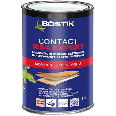 Bostik Cola de Contacto Profesional Contact 1054 Expert, Buena Resistencia Mecánica y Térmica, hasta 130 °C, Resistente a la Humedad, con Endurecedor Incorporado, Bote 1 l Bostik Cola de Contacto Profesional Contact 1054 Expert, Buena Resistencia Mecánica y Térmica, hasta 130 °C, Resistente a la Humedad, con Endurecedor Incorporado, Bote 1 l
