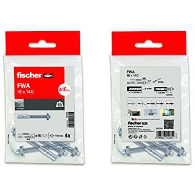 fischer Tacos anclaje metálico expansión para hormigón, pernos anclaje de expansión, Bolsa 4 uds FWA 16x140 fischer Tacos anclaje metálico expansión para hormigón, pernos anclaje de expansión, Bolsa 4 uds FWA 16x140