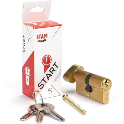 IFAM Cilindro de Pomo para Puertas Start-S, 30x30mm, Leva 15mm, Bombín Cerradura de Seguridad 6 Pitones de Acero, 3 Llaves de Serreta, Sistema Antiganzúa y Antitaladro, Perfil Europeo, Acabado Latón IFAM Cilindro de Pomo para Puertas Start-S, 30x30mm, Leva 15mm, Bombín Cerradura de Seguridad 6 Pitones de Acero, 3 Llaves de Serreta, Sistema Antiganzúa y Antitaladro, Perfil Europeo, Acabado Latón